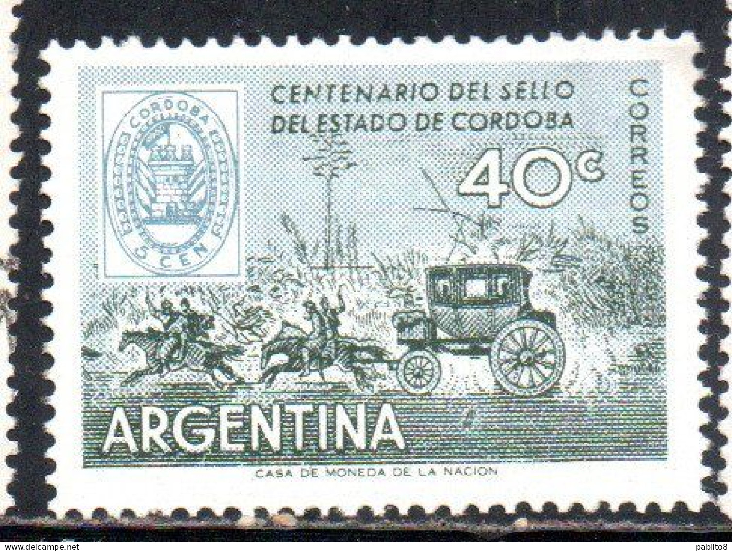 ARGENTINA 1958 CENTENARY OF CORDOBA POSTAGE STAMPS STAMP AND MAIL COACH 40c MNH - Ongebruikt