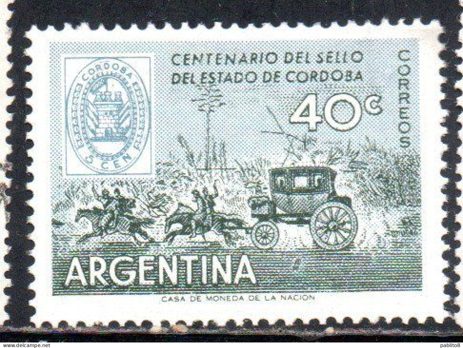 ARGENTINA 1958 CENTENARY OF CORDOBA POSTAGE STAMPS STAMP AND MAIL COACH 40c MNH - Ungebraucht