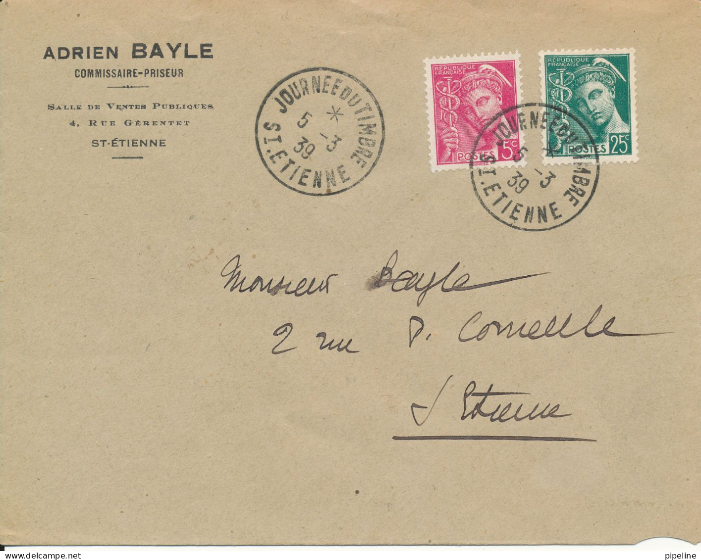 France Cover Stamp's Day St. Etienne 5-3-39 - Journée Du Timbre