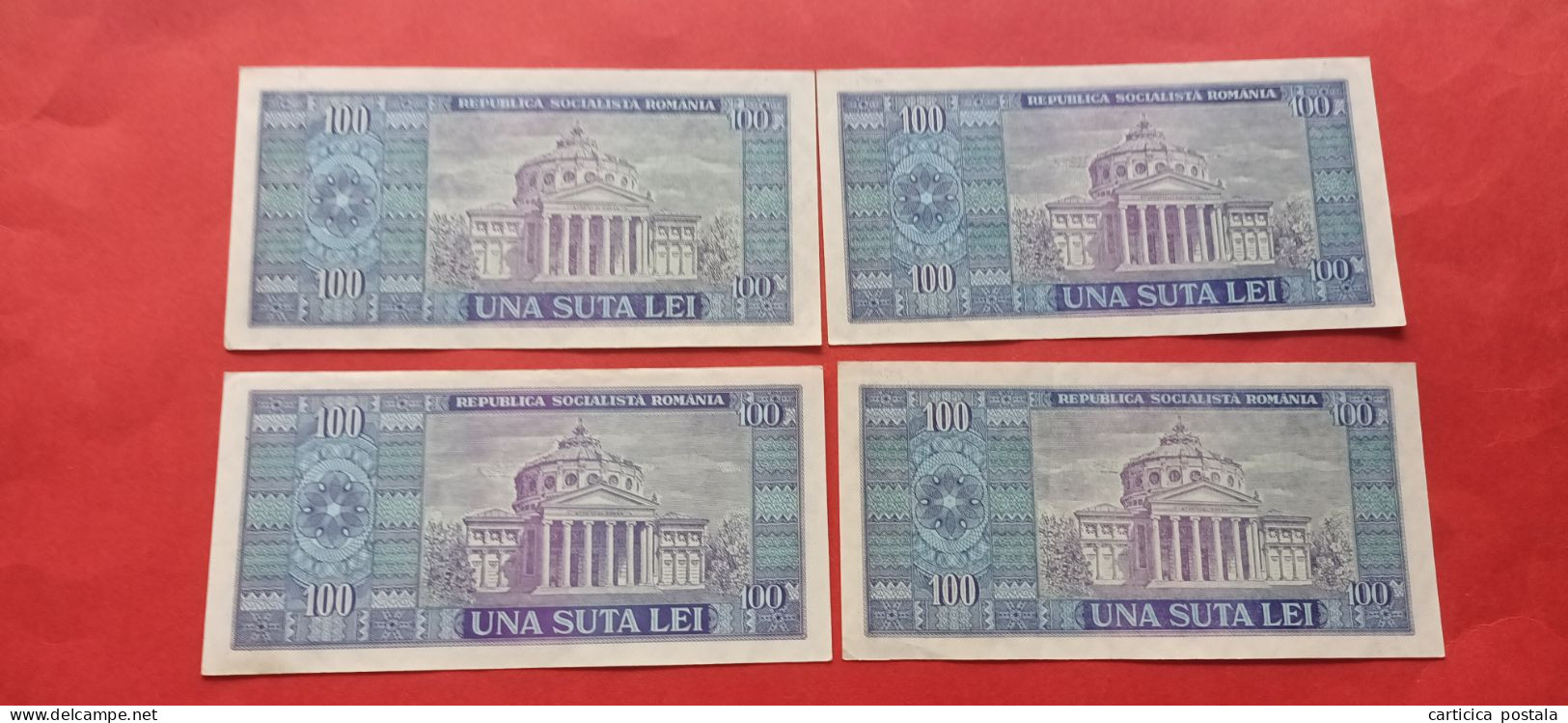 Romania Rumanien Bancnota 100 Lei 1966 4 Buc Serie Consecutiva - Rumänien