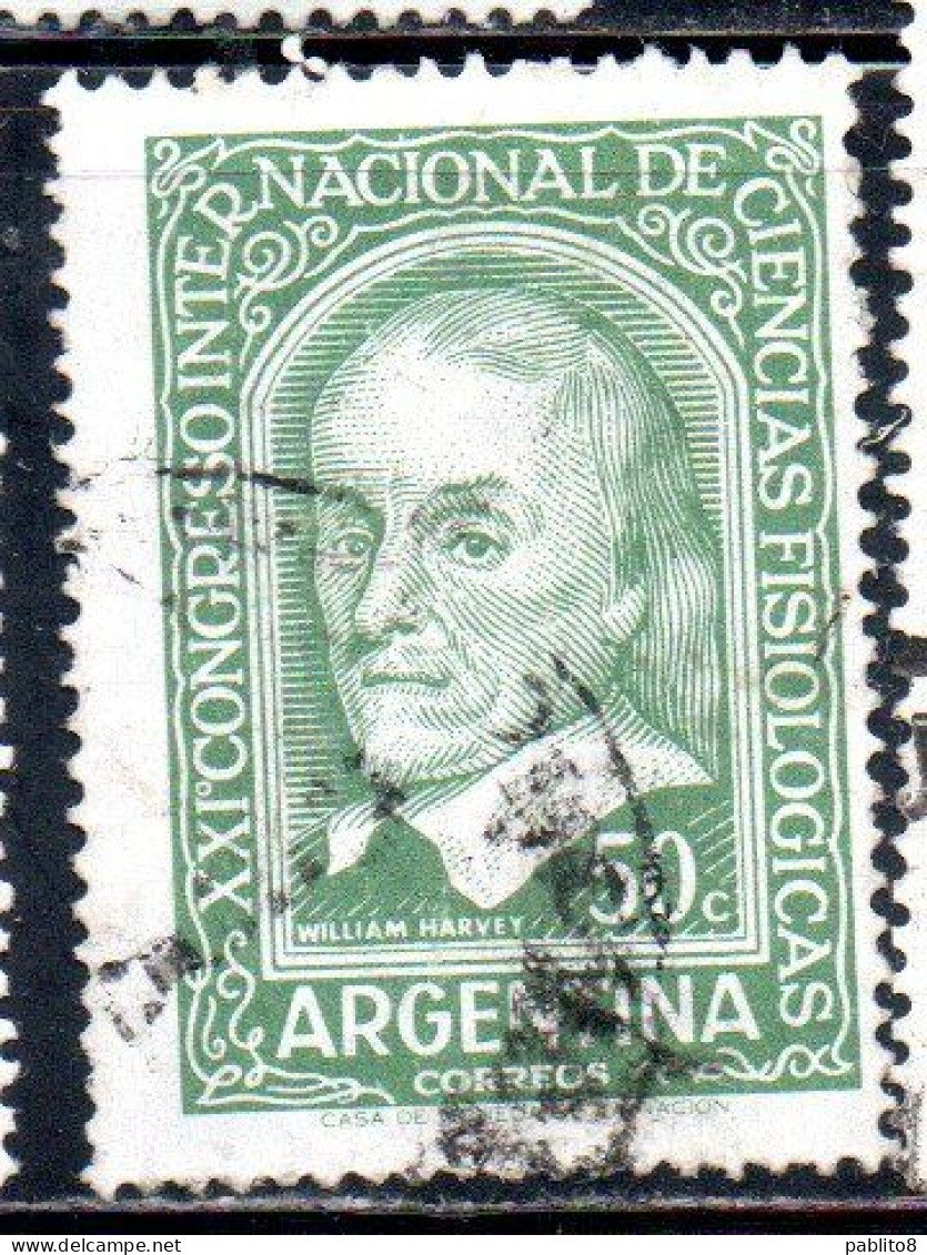 ARGENTINA 1959 INTERNATIONAL CONGRESS OF PHISIOLOGICAL SCIENCES BUENOS AIRES WILLIAM HARVEY 50c USED USADO OBLITERE' - Oblitérés