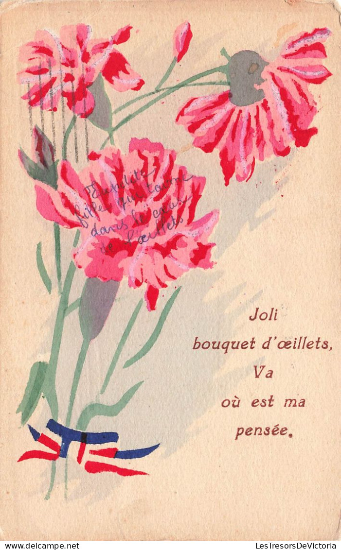 FLEURS, PLANTES & ARBRES - Fleurs - Joli  Bouquet D'œillets Va Où Est Ma Pensée - Carte Postale Ancienne - Blumen