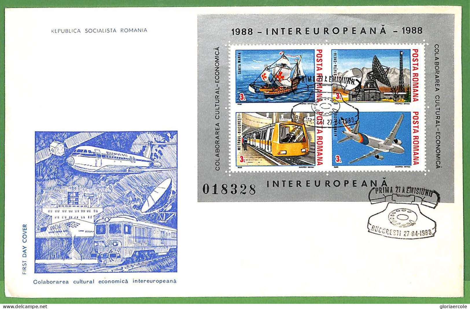 ZA1512 - ROMANIA  - Postal History - Set Of 2 FDC COVERs 1988 Europa TRANSPORT - FDC