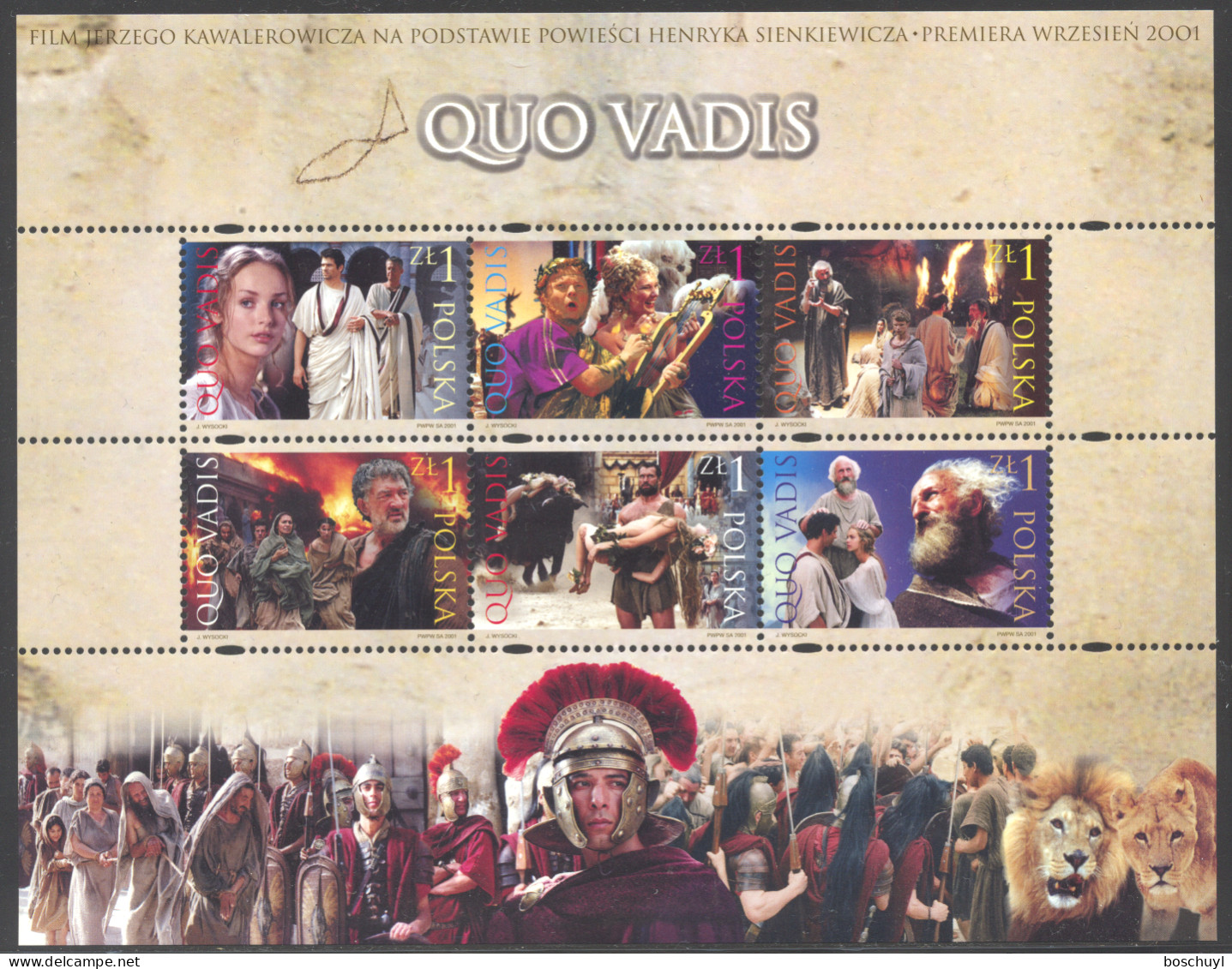 Poland, 2001, Quo Vadis, Movies, Film, Cinema, Roman, MNH, Michel Block 146 - Unused Stamps