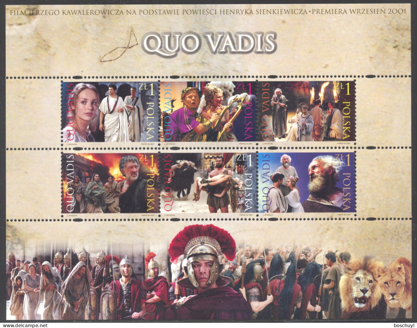 Poland, 2001, Quo Vadis, Movies, Film, Cinema, Roman, MNH, Michel Block 146 - Neufs