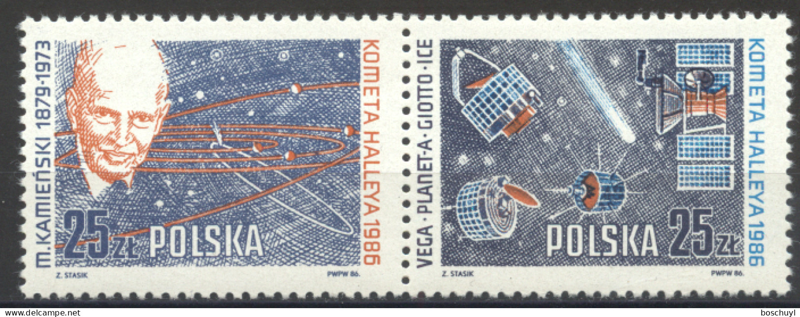 Poland, 1986, Halley's Comet, Space, MNH Pair, Michel 3014-3015 - Nuevos