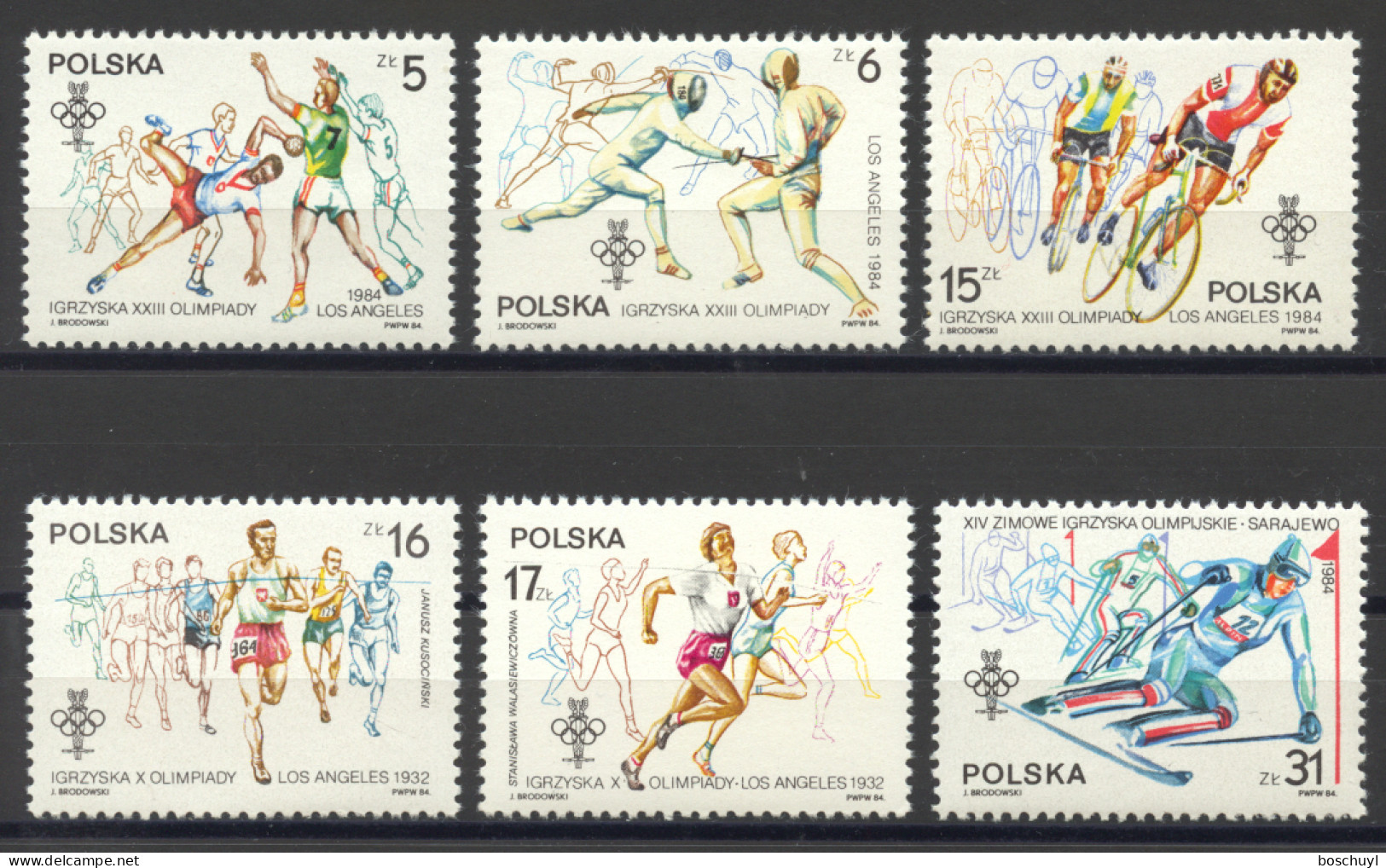 Poland, 1984, Olympic Games Sarajevo And Los Angeles, Sports, MNH, Michel 2913-2918A - Ungebraucht