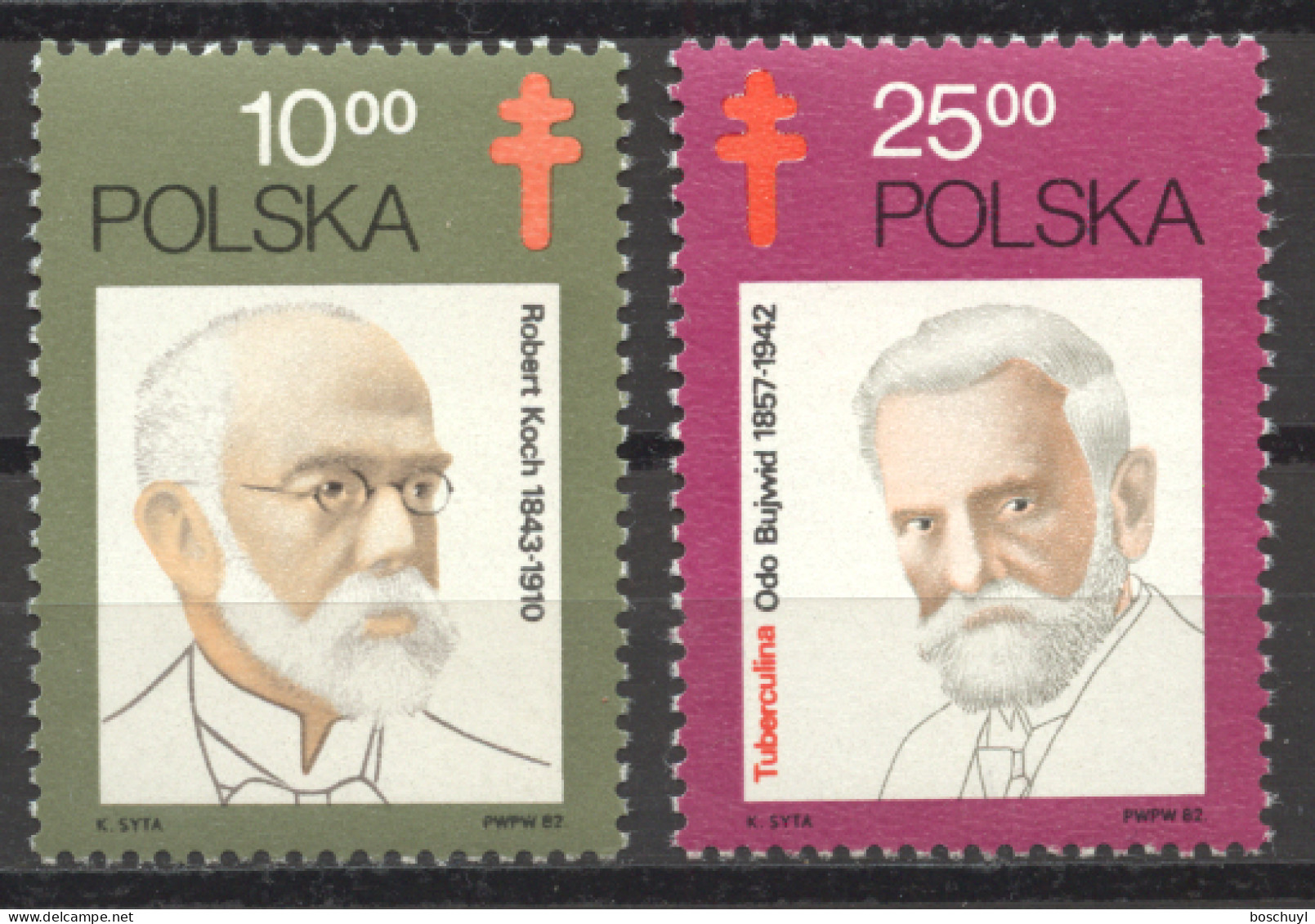 Poland, 1982, Tuberculosis, Robert Koch, Physician, MNH, Michel 2827-2828 - Unused Stamps