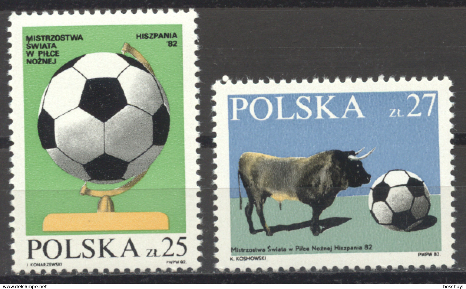 Poland, 1982, Soccer World Cup Spain, Football, Sports, Bull, Animals, MNH, Michel 2812-2813 - Nuovi