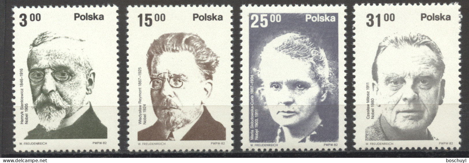 Poland, 1982, Polish Nobel Prize Winners, MNH, Michel 2808-2811 - Unused Stamps