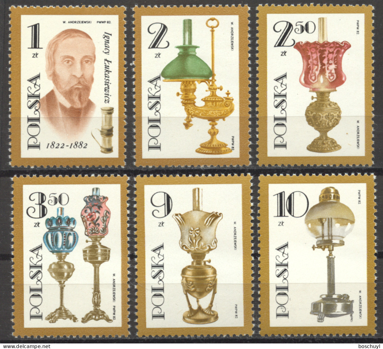 Poland, 1982, Lukasiwicz, Pharmacist, Petrol Lamps, MNH, Michel 2799-2804 - Nuovi