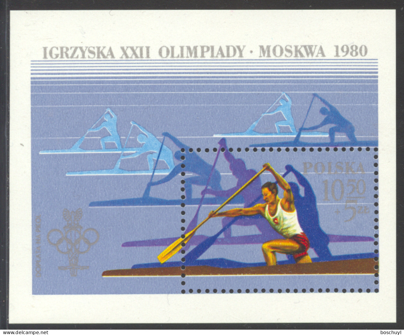 Poland, 1980, Olympic Summer Games Moscow, Sports, Canoeing, MNH, Michel Block 81 - Unused Stamps