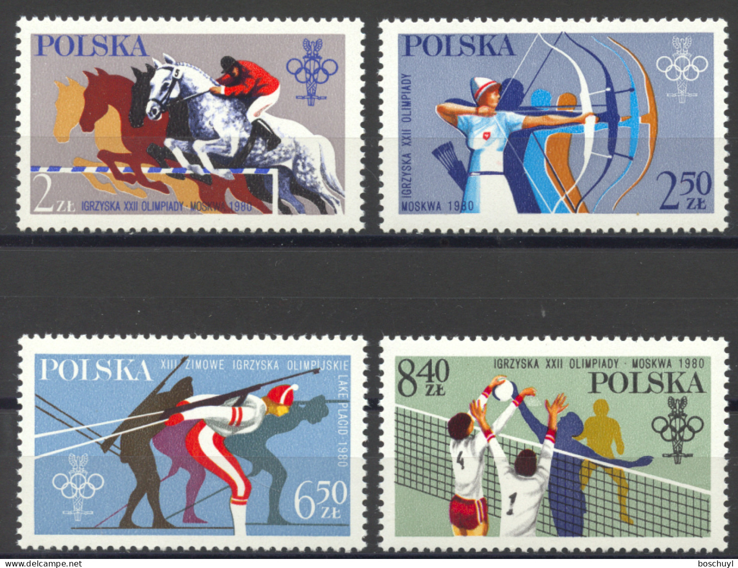 Poland, 1980, Olympic Games Lake Placid And Moscow, Sports, MNH, Michel 2674-2677 - Unused Stamps