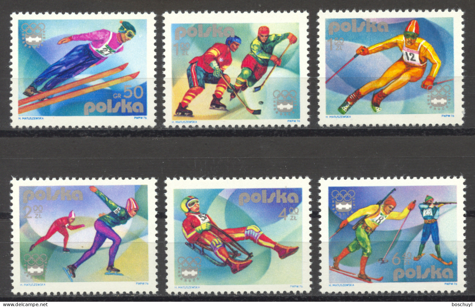Poland, 1976, Olympic Winter Games Innsbruck, Sports, MNH, Michel 2421-2426 - Unused Stamps