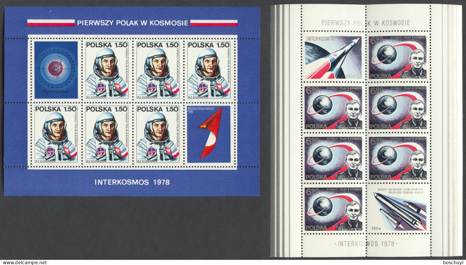 Poland, 1978, Space, Interkosmos, MNH Sheetlets, Michel Block 70-71 - Unused Stamps