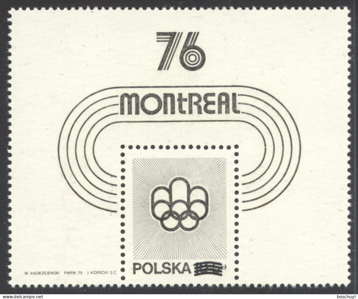 Poland, 1975, Olympic Summer Games Montreal, Sports, Black Print, MNH, Michel Block 61 - Unused Stamps