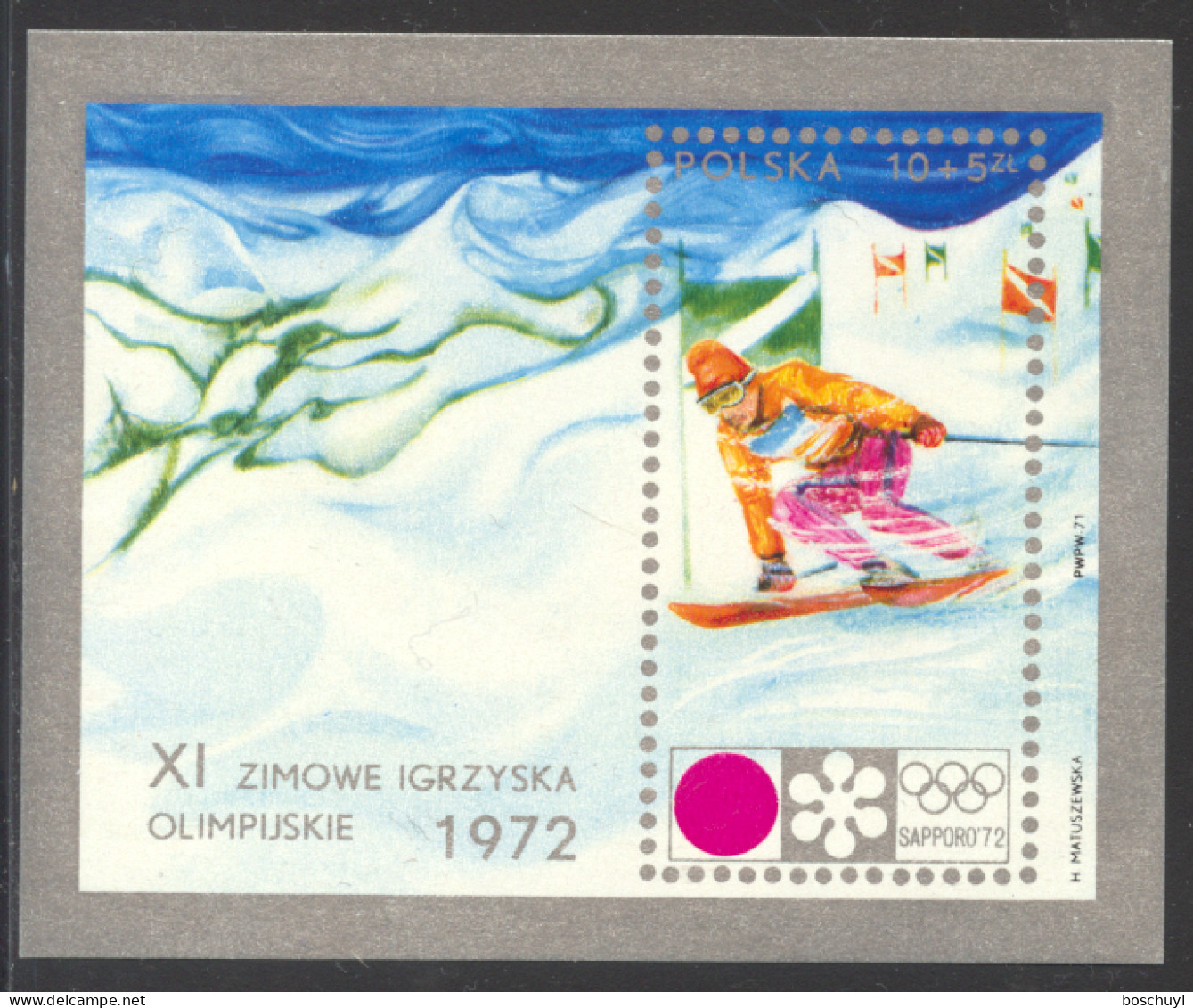 Poland, 1972, Olympic Winter Games Sapporo, Sports, Skiing, MNH, Michel Block 49 - Unused Stamps
