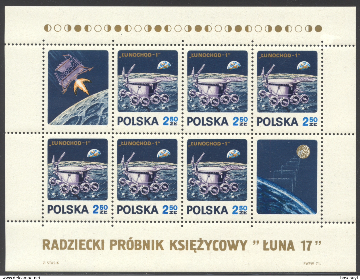 Poland, 1971, Space, Lunochod, MNH Sheetlet, Michel Block 47 - Unused Stamps