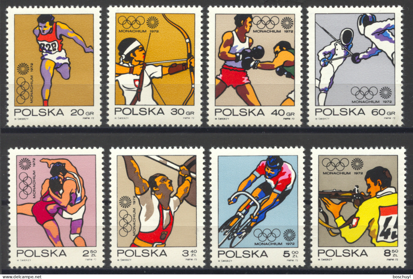 Poland, 1972, Olympic Summer Games Munich, Sports, MNH, Michel 2149-2156 - Neufs