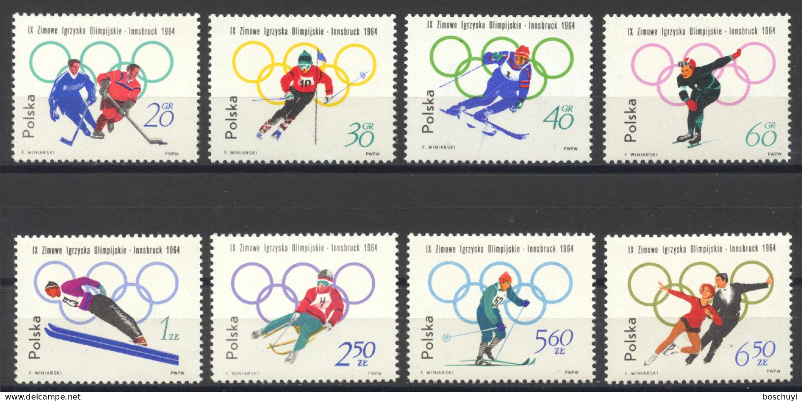 Poland, 1964, Olympic Winter Games Innsbruck, Sports, MNH, Michel 1457-1464A - Unused Stamps