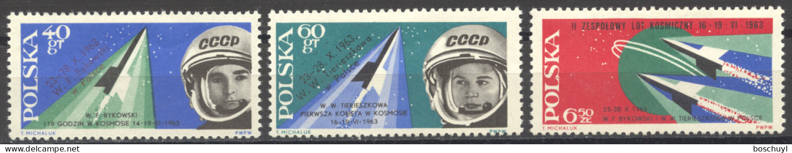 Poland, 1963, Space, Vostok, Tereshkova, Overprinted, MNH, Michel 1434-1436 - Unused Stamps