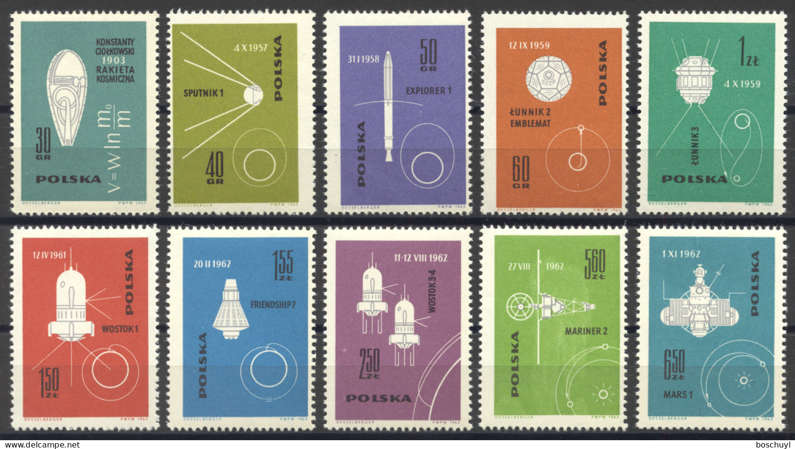 Poland, 1963, Space, Space Craft, MNH, Michel 1437-1446 - Unused Stamps