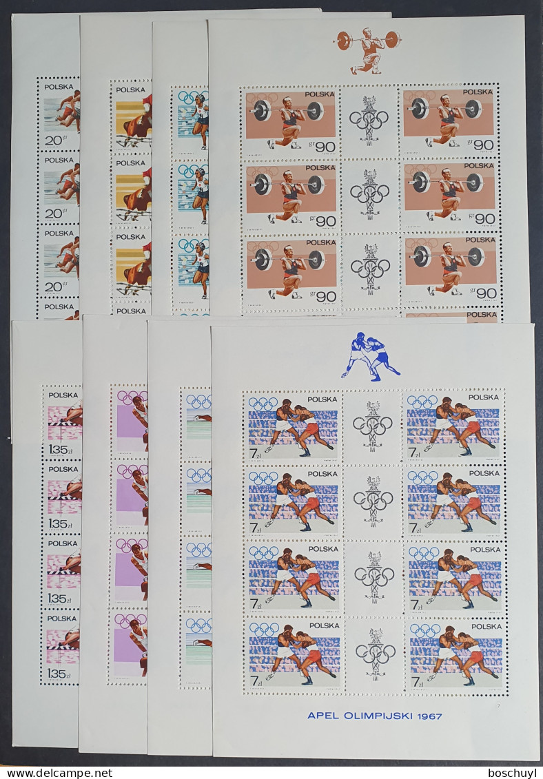 Poland, 1967, Olympic Games, Sports, MNH Sheetlets, Michel 1761-1768 - Unused Stamps