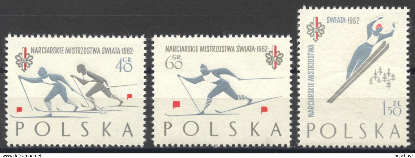 Poland, 1962, Nordic Skiing Championships, Sports, MNH, Michel 1294-1296A - Unused Stamps