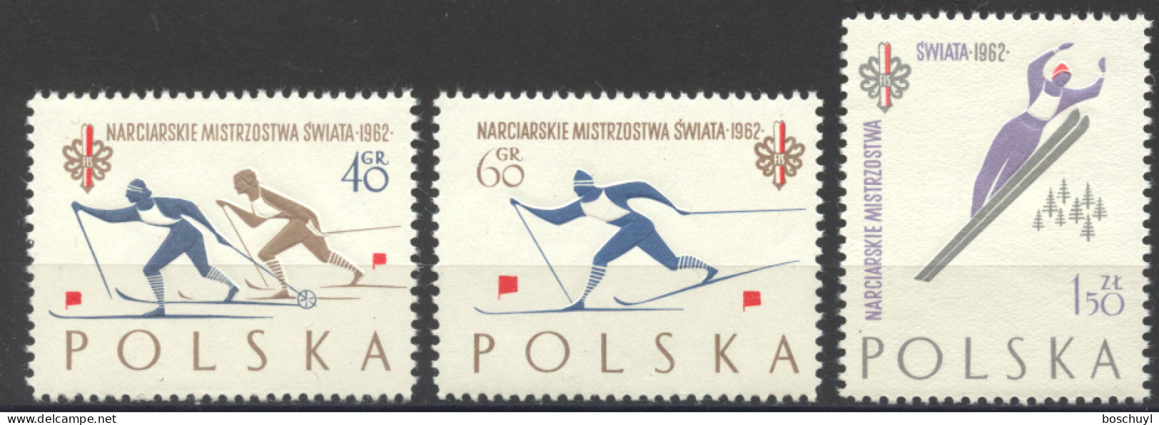 Poland, 1962, Nordic Skiing Championships, Sports, MNH, Michel 1297-1299 - Unused Stamps