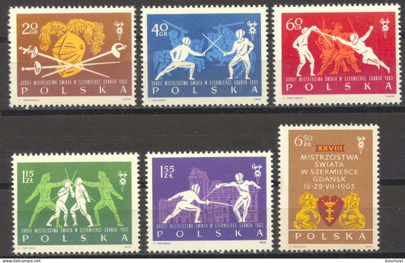 Poland, 1963, Fencing World Championships, Sports, MNH, Michel 1405-1410A - Unused Stamps