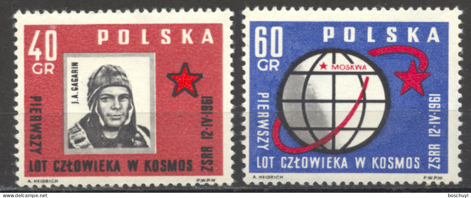 Poland, 1961, Space, Gagarin, Globe, MNH, Michel 1226-1227 - Unused Stamps