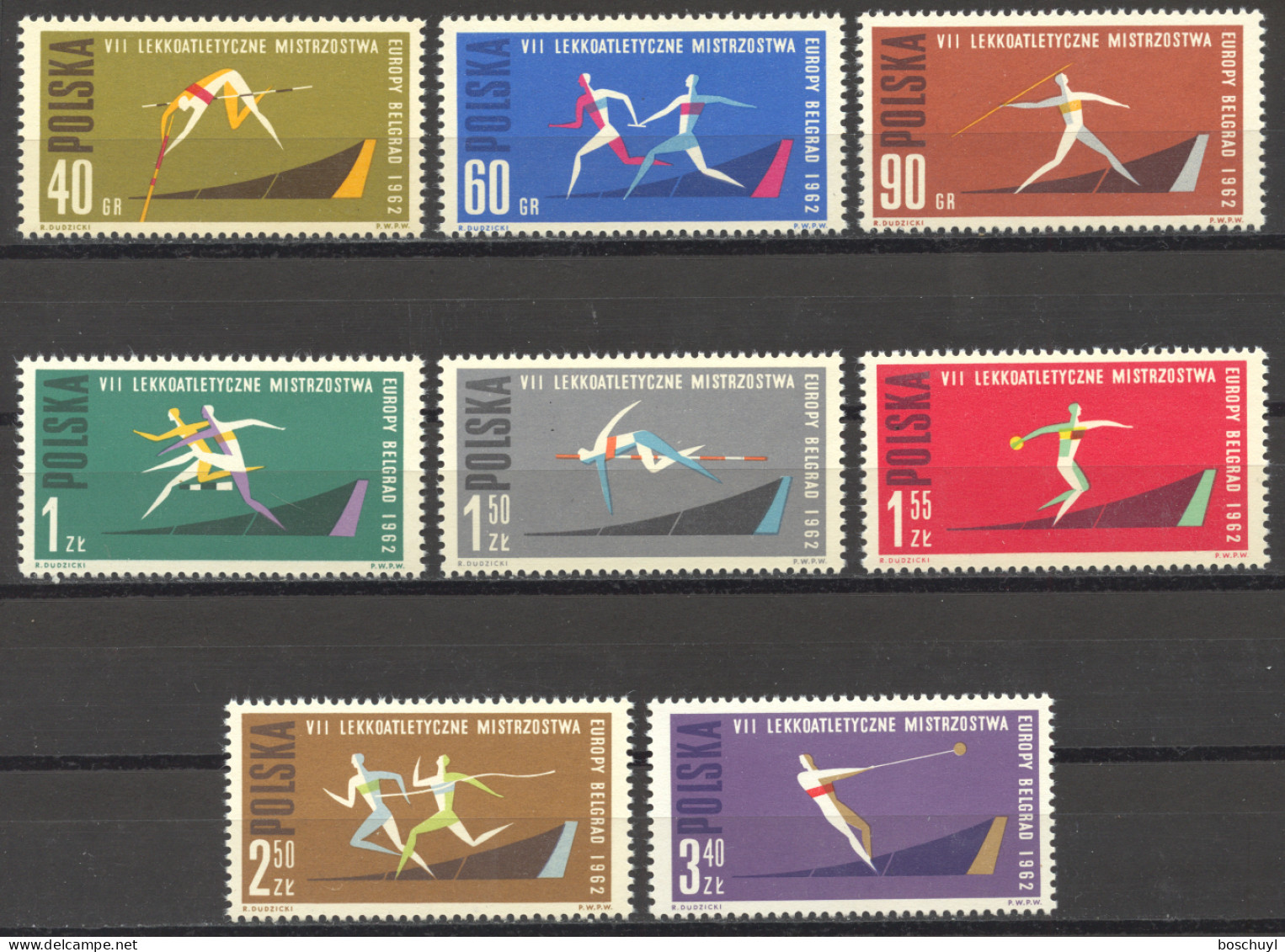 Poland, 1962, Athletics European Championships, Sports, Perforated, MNH, Michel 1338-1345A - Neufs