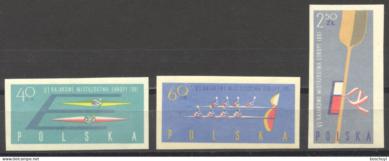 Poland, 1961, European Canoeing Championships, Sports, Imperforated, MNH, Michel 1254-1256B - Unused Stamps