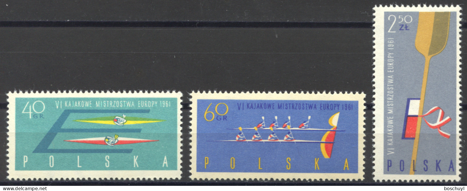 Poland, 1961, European Canoeing Championships, Sports, Perforated, MNH, Michel 1254-1256A - Neufs