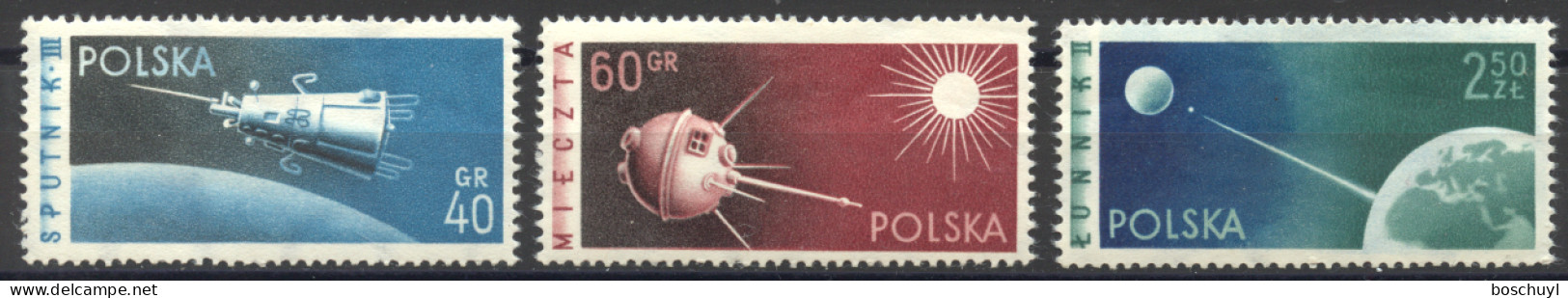 Poland, 1959, Space, Satellites, MNH, Michel 1127-1129A - Nuovi