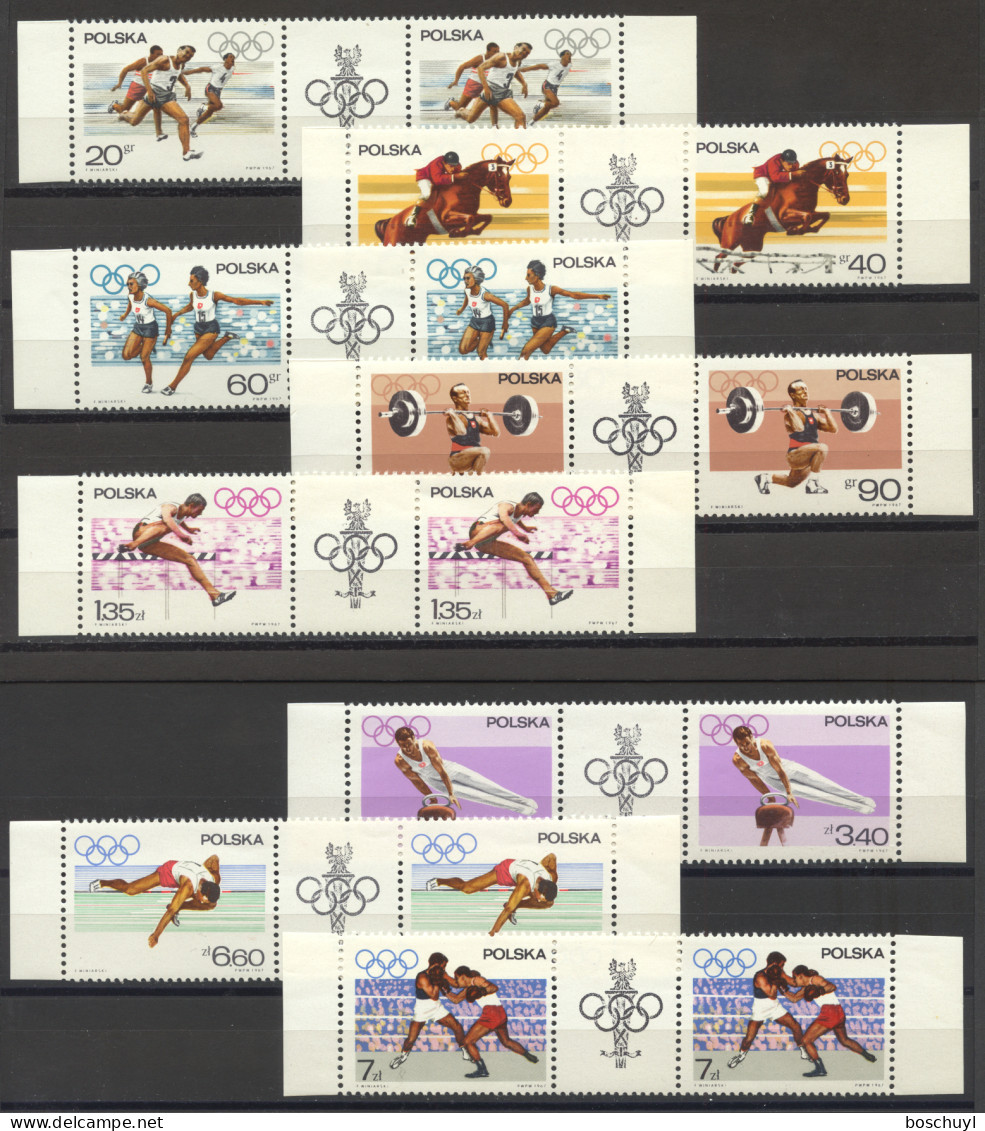 Poland, 1967, Olympic Games, Sports, MNH Tab Strips, Michel 1761-1768 - Ongebruikt