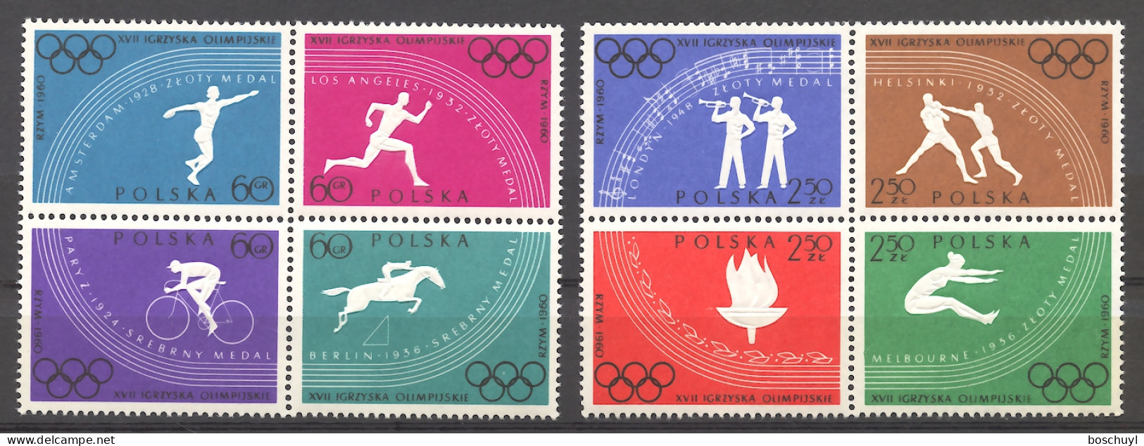 Poland, 1960, Olympic Summer Games Rome, Discus, Running, Cycling, Equestrian, Boxing, Far Jump, MNH, Michel 1166-1173A - Unused Stamps