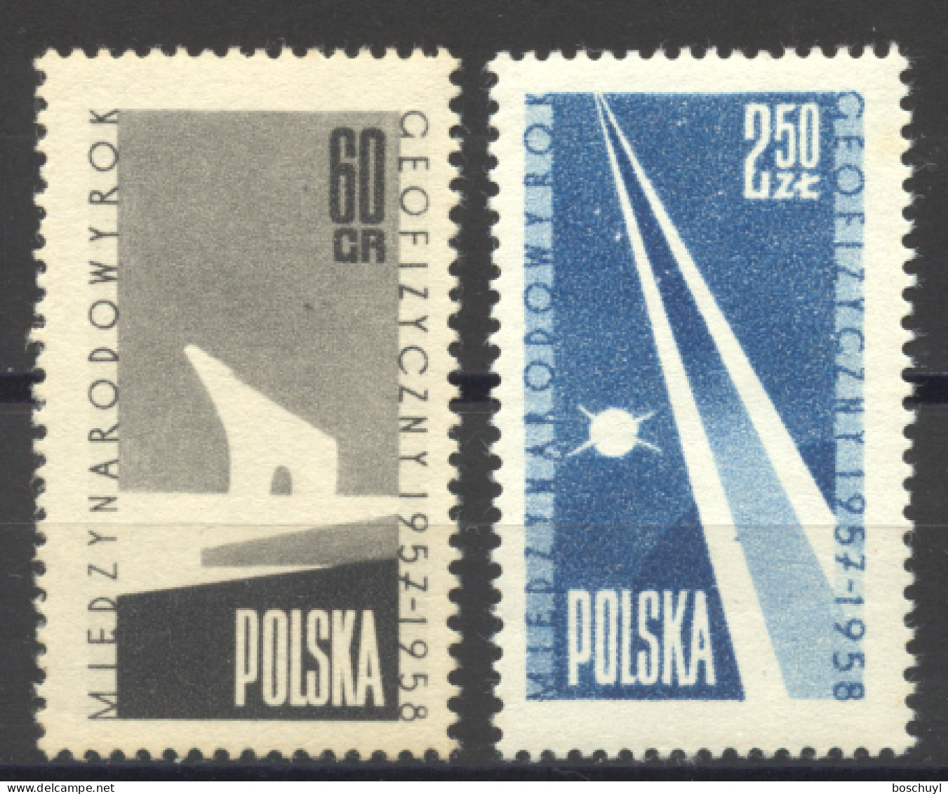 Poland, 1958, International Geophysical Year, Space, United Nations, MNH, Michel 1061-1062 - Unused Stamps