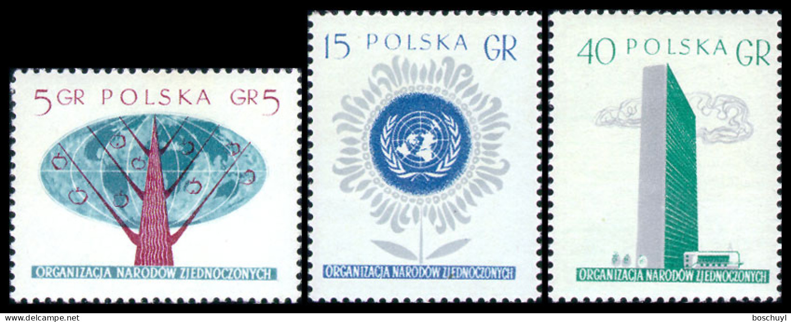 Poland, 1957, United Nations, Perforated, MNH, Michel 998-1000A - Unused Stamps