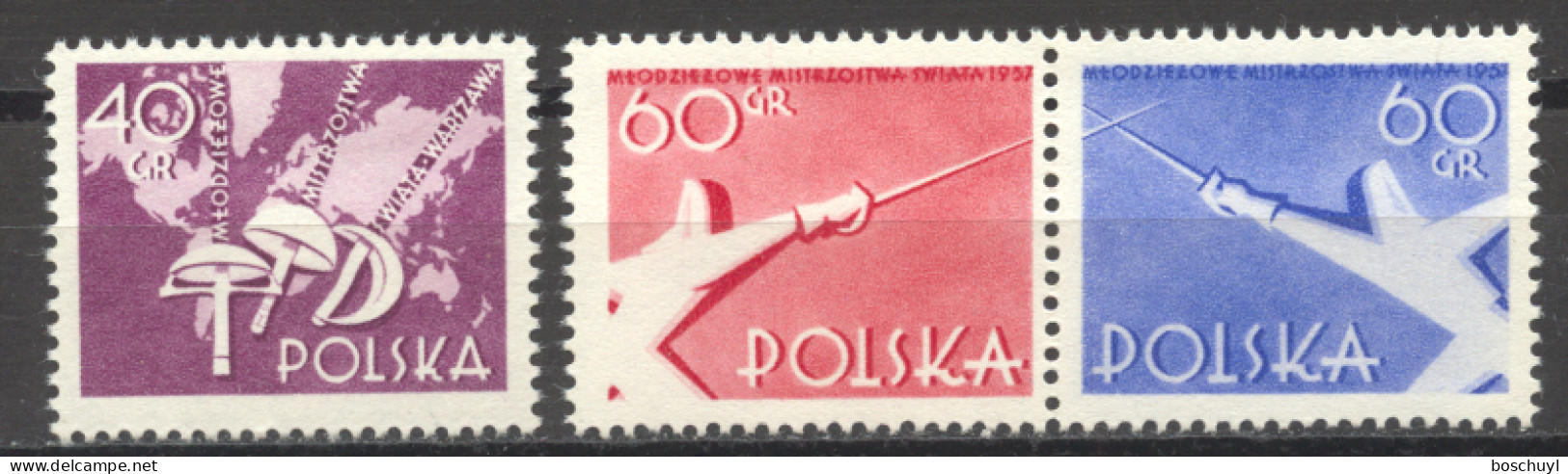 Poland, 1957, Fencing Youth World Championships, Sports, MNH, Michel 1005-1007A - Unused Stamps