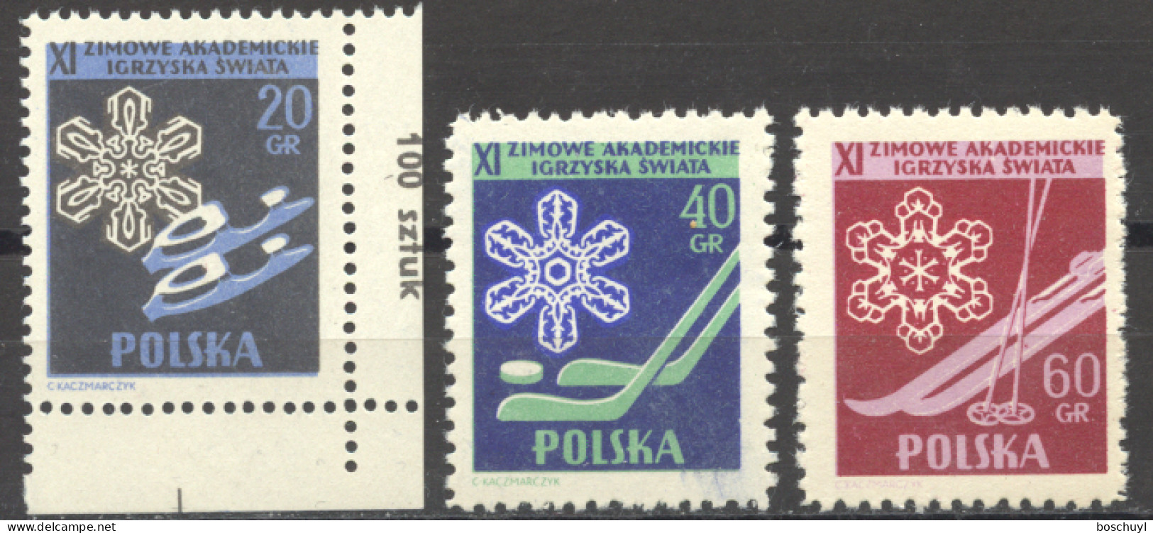 Poland, 1956, Winter Sports, Student Championships, Skating, Skiing, Ice Hockey, MNH, Michel 956-957A, 958D - Unused Stamps