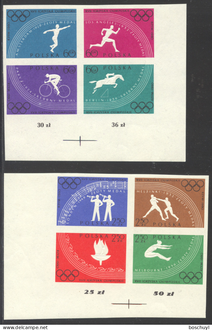 Poland, 1960, Olympic Summer Games Rome, Sports, Imperforated Blocks, MNH, Michel 1166-1173B - Neufs