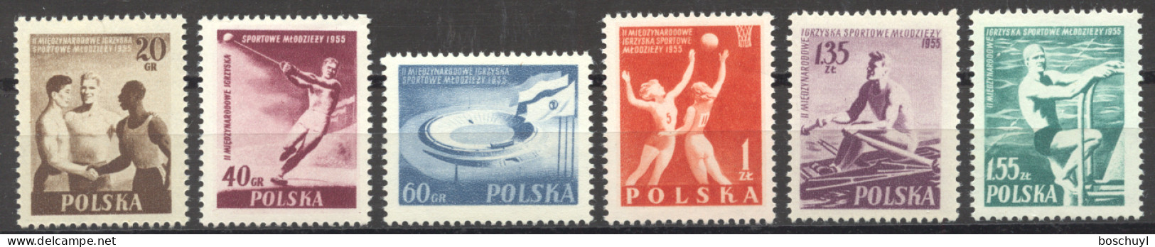 Poland, 1955, International Youth Sports Games, Perforated, MNH, Michel 934-939A - Neufs