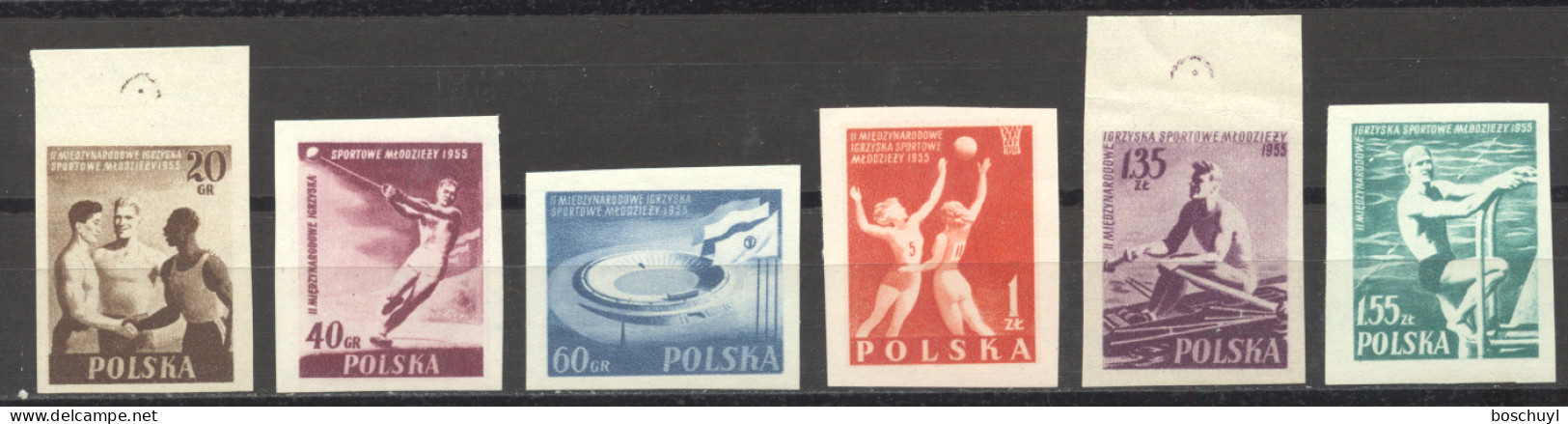 Poland, 1955, International Youth Sports Games, Imperforated, MNH, Michel 934-939B - Neufs