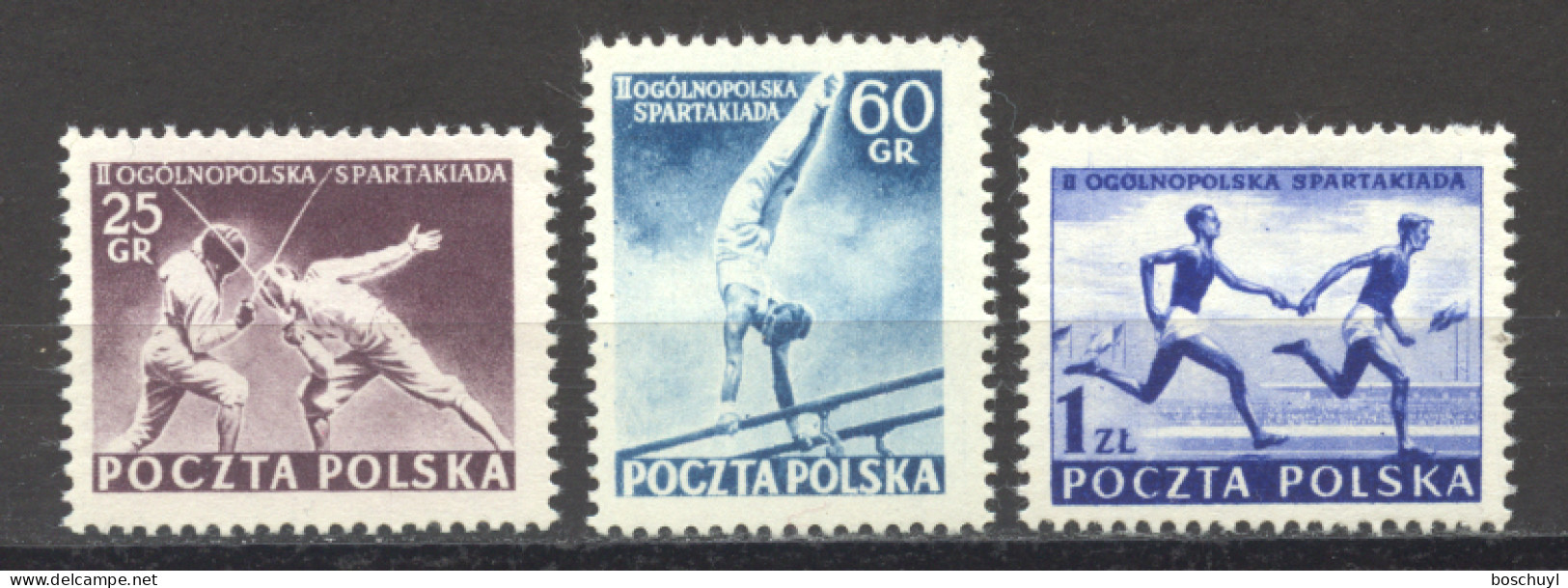 Poland, 1954, Spartakiade, Fencing, Gymnastics, Running, Sports, MNH, Michel 861-863 - Neufs