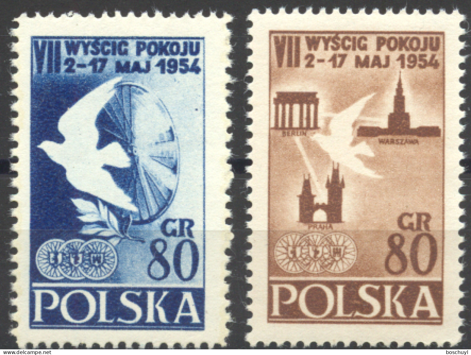 Poland, 1954, Cycling For Peace, Sports, Brandenburg Gate, MNH, Michel 845-846A - Ongebruikt