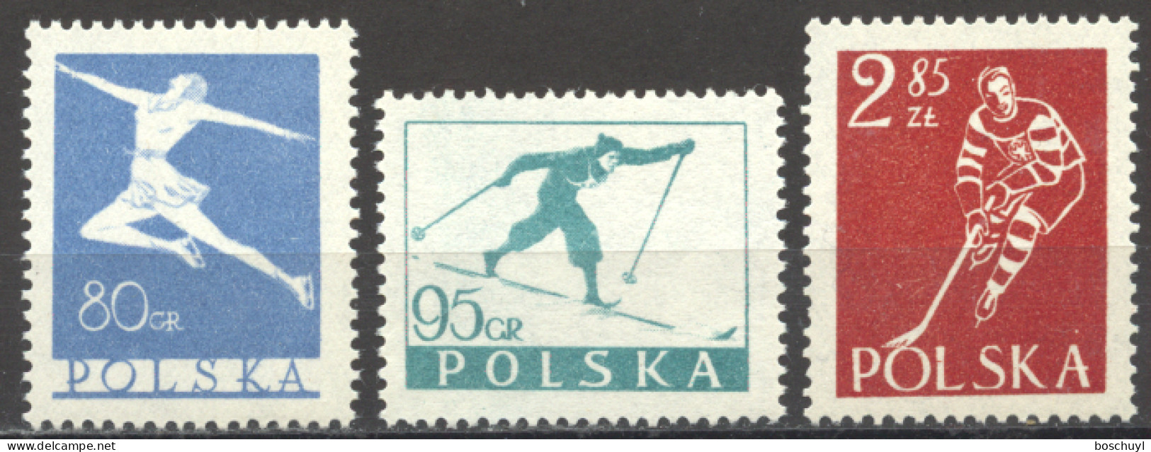 Poland, 1953, Winter Sports, Figure Skating, Skiing, Ice Hockey, MNH, Michel 831-833 - Unused Stamps