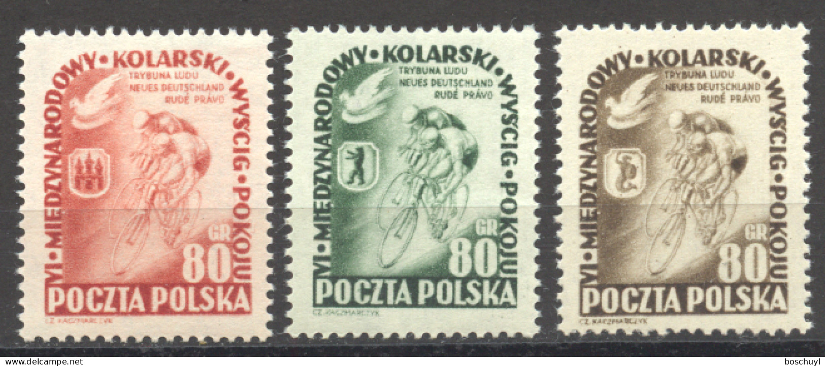 Poland, 1953, Cycling For Peace, Sports, MNH, Michel 799-801A - Neufs