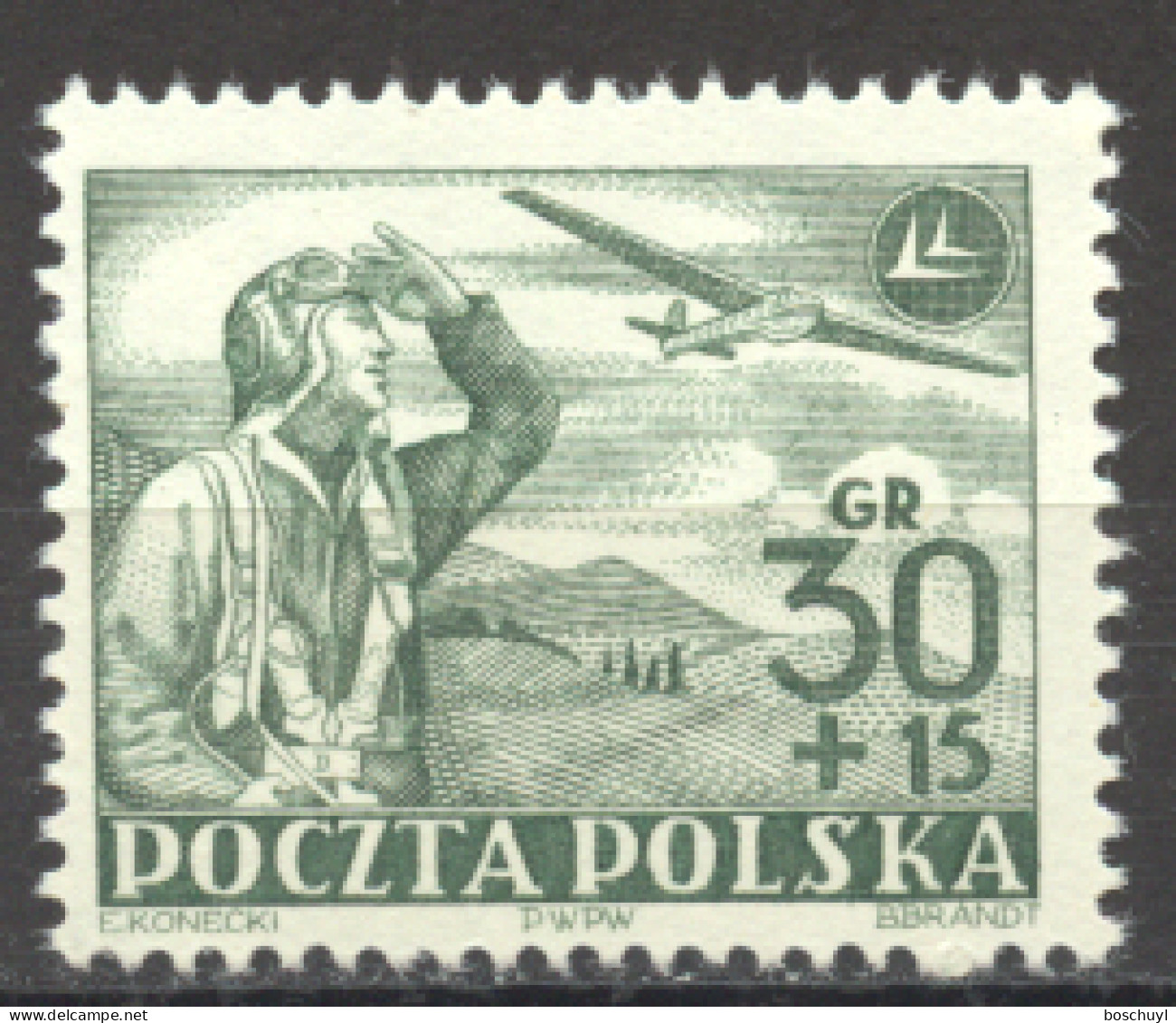 Poland, 1952, Polish Military Aviation, Airplane, Pilot, MNH, Michel 770 - Unused Stamps