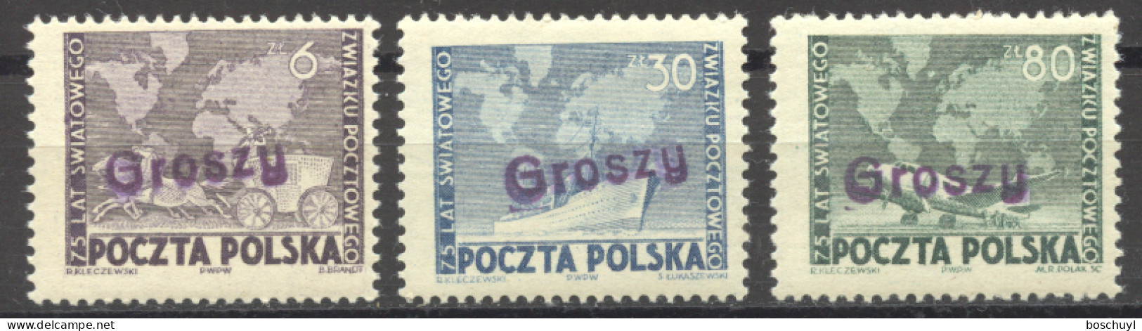 Poland, 1950, UPU, Universal Postal Union, United Nations, Groszy DOUBLE Overprint, MNH, Michel 636-638 - Unused Stamps